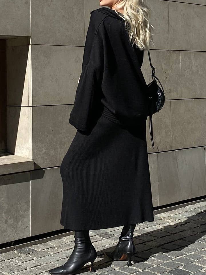 safistyle - Wholesale Top & Skirt Set - Women's - V-neck Knit Sweater and Maxi Skirt Set11