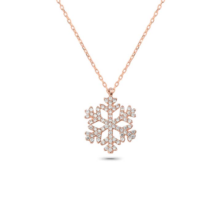 Snowflake 925 Sterling Silver Rose Gold Plated Jewelry Necklace for wholesale by Azuris Silver