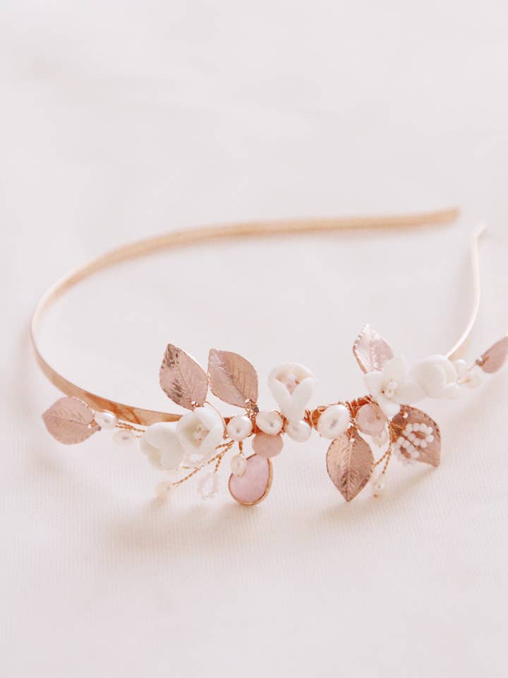 Bridal headband porcelain flower "Delicate Rose" for wholesale by Lily in love