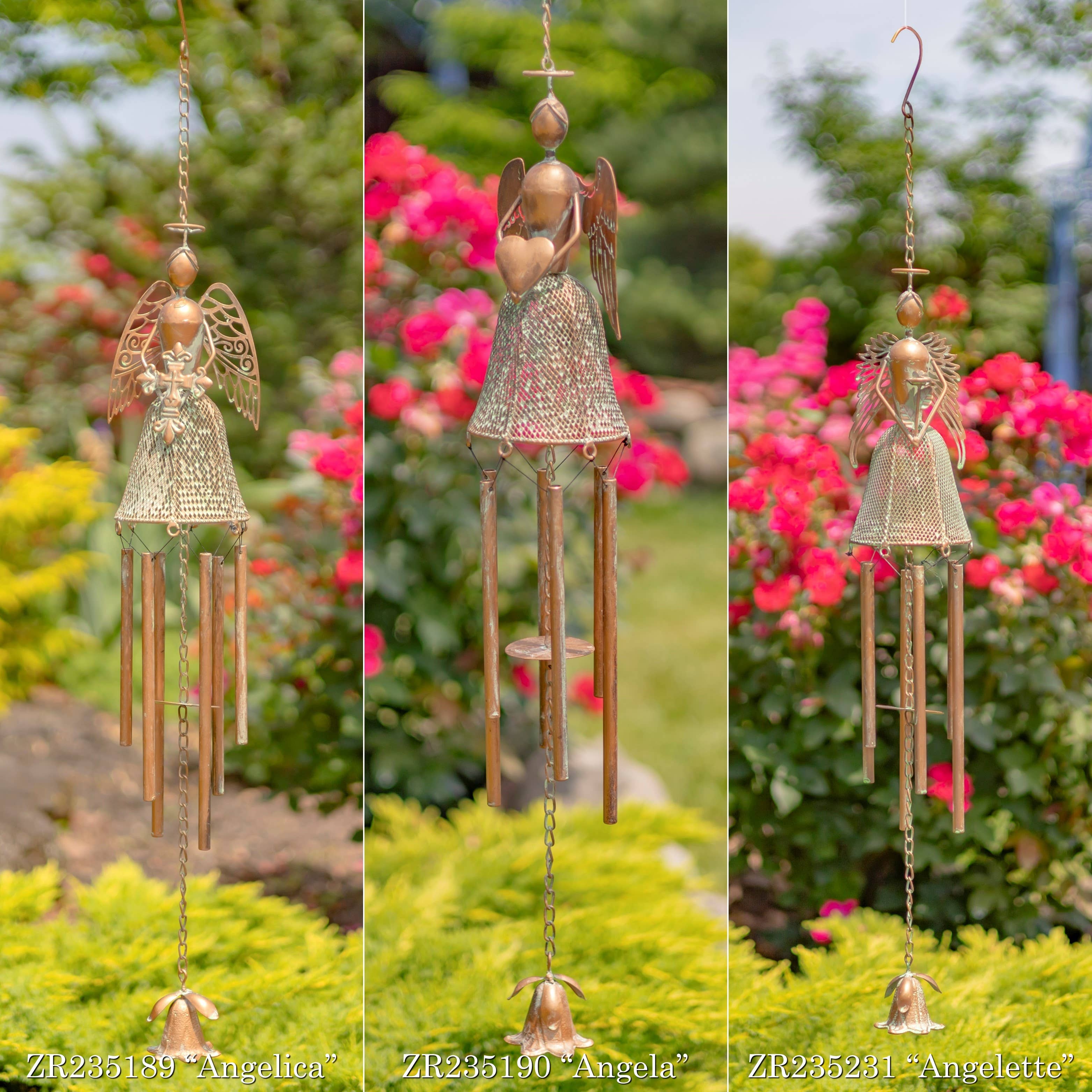 Zaer Ltd. International - Wholesale Wind Chime - 3 Assorted Hanging Angel Wind Chimes in Copper10