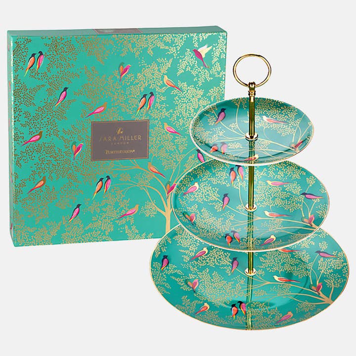 Sara Miller London - Wholesale Cake Stand - Green Birds 3 Tier Cake Stand1