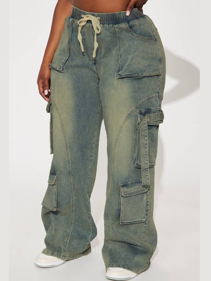 BLUE HIP HOP CARGO PANTS BAGGY CARGO WIDE-LEG JEANS for wholesale on Faire3