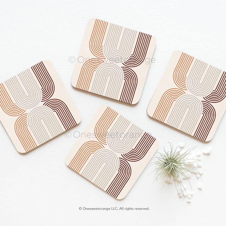 Ensemble de sous-verres en liège de 4 sous-verres en arche du milieu du siècle pour la vente par Onesweetorange