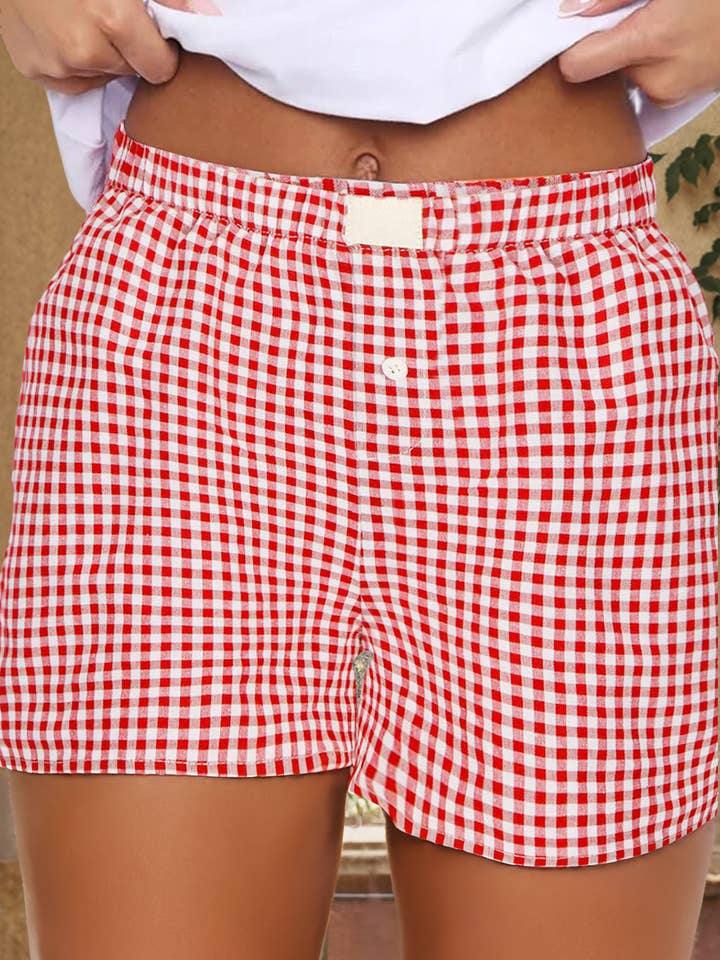 Short ample à jambes larges à taille haute à imprimé à carreaux vintage pour la vente par 1 the Woman