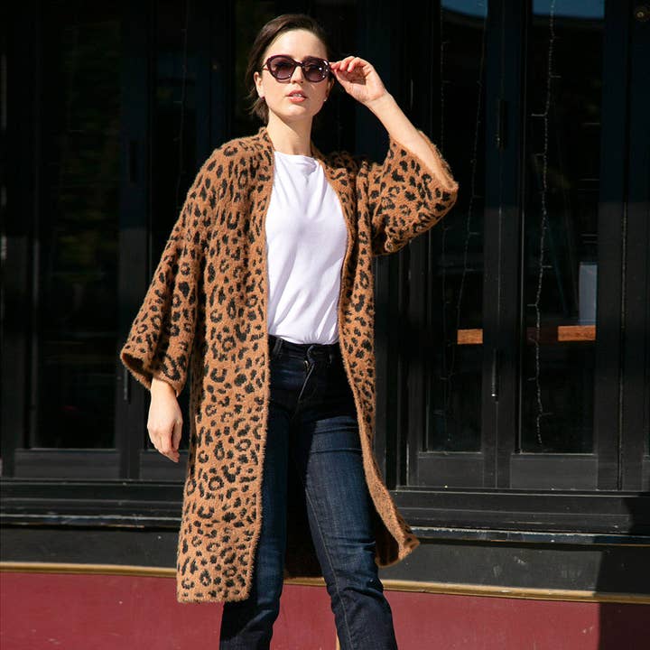Wona Trading, Inc. - Wholesale Cardigan - Women's - Tiger Zebra Leopard Patterned Bell Sleeves Cardigan