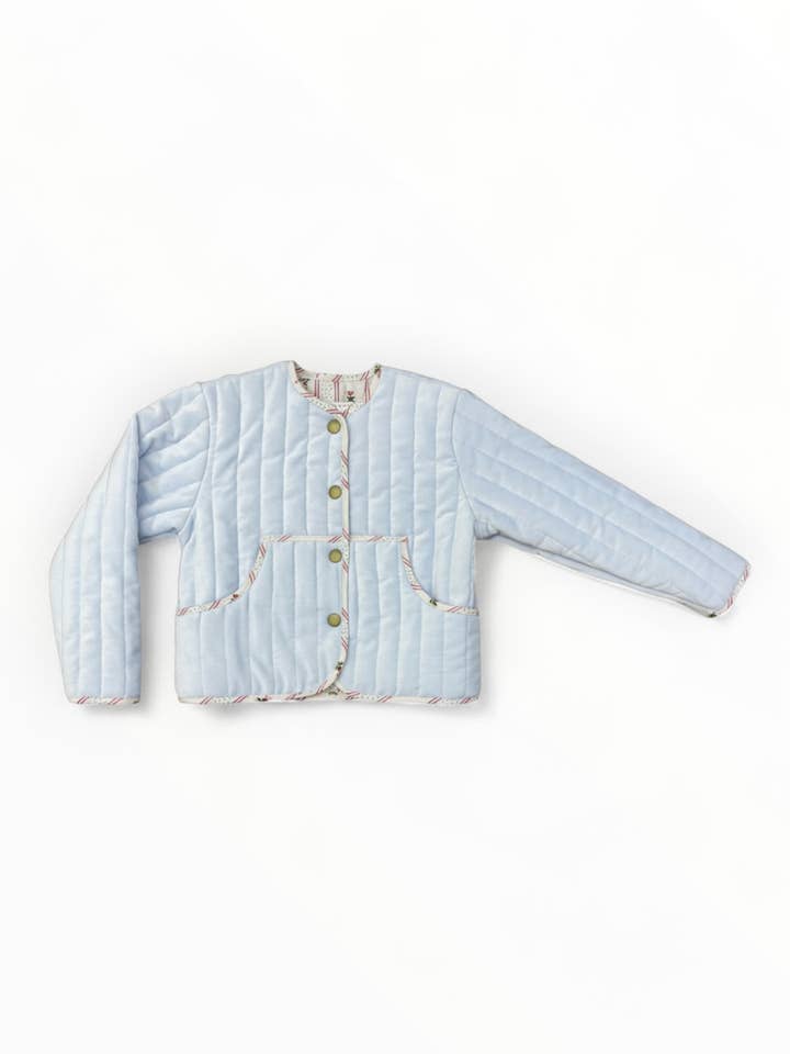Sun House Children's - Wholesale Jacket - Kids - Quilted Velvet Jacket in Frost and Holiday Dot Stripe | Girls Jacket4