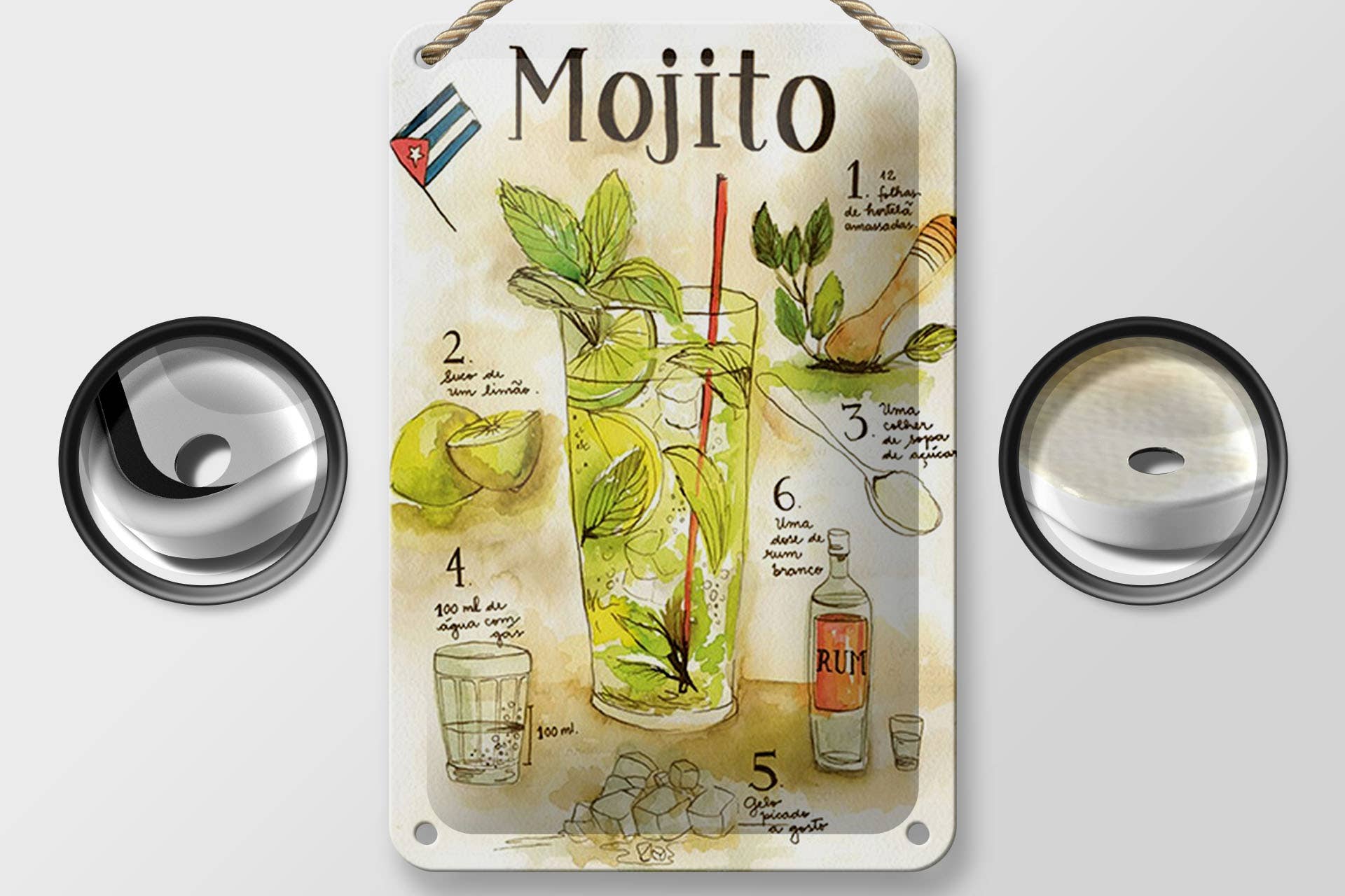 Femer – wholesale Sign – Tin sign recipe 12x18cm Mojito Rum suco de Limăo Agua1