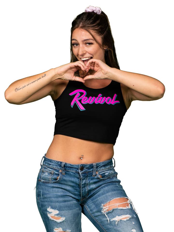 Miami Nights - Crop top da donna - Nero/Rosa - Retro per la vendita all'ingrosso da parte di RVL Apparel