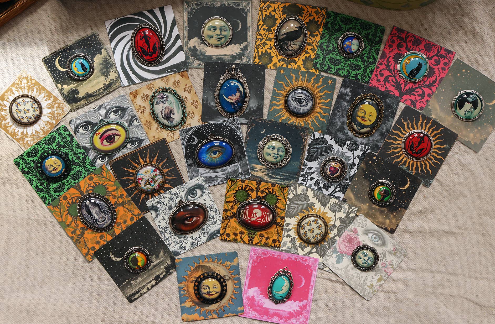 Asunder Bazaar - Wholesale Brooch - 20pc Handmade Eclectic Vintage Cameo Brooches on Cards5