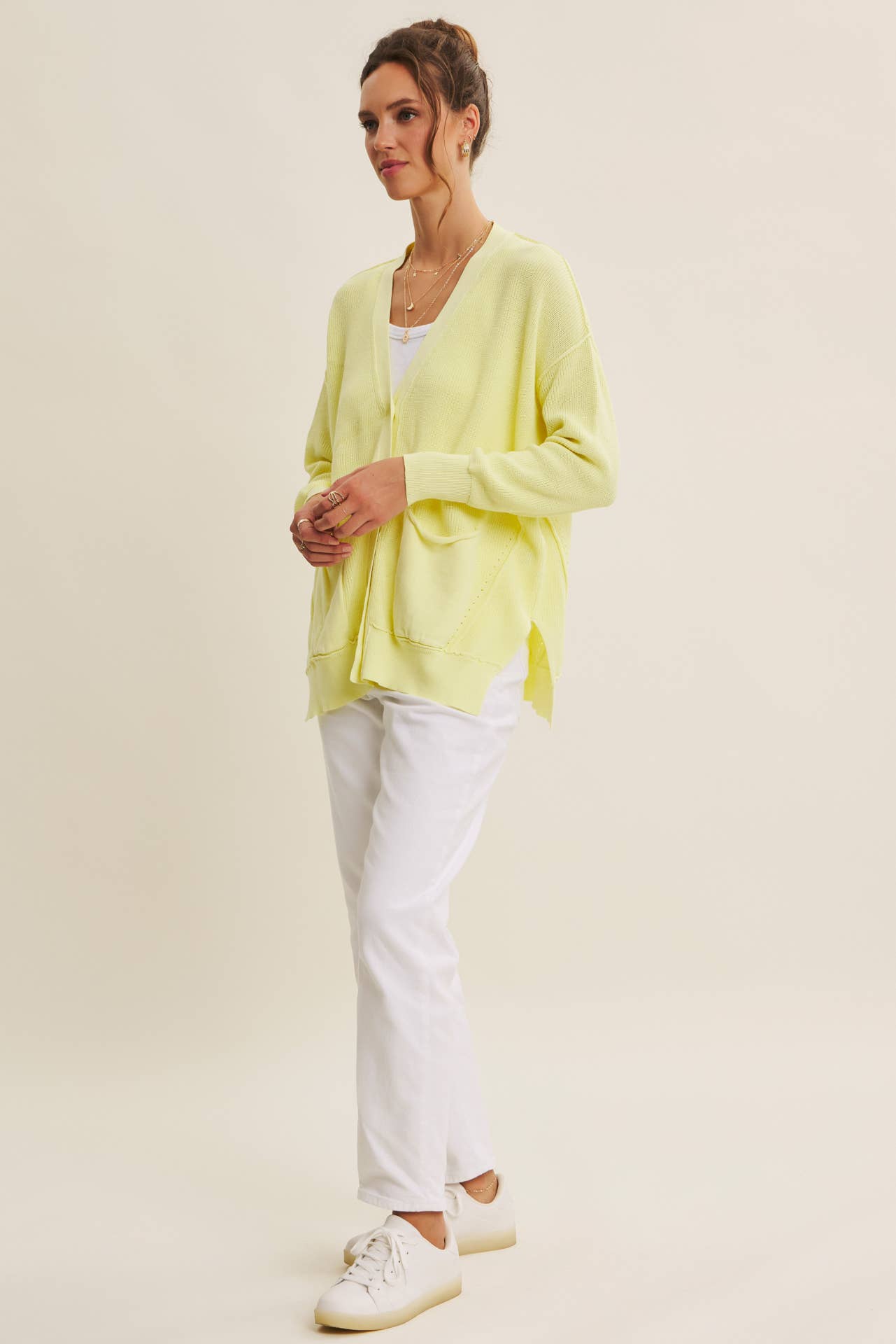 in february - Wholesale Cardigan - Women's - SLOUCHY CHARM BUTTON-DOWN CARDIGAN WITH CONTRAST WEAVE32