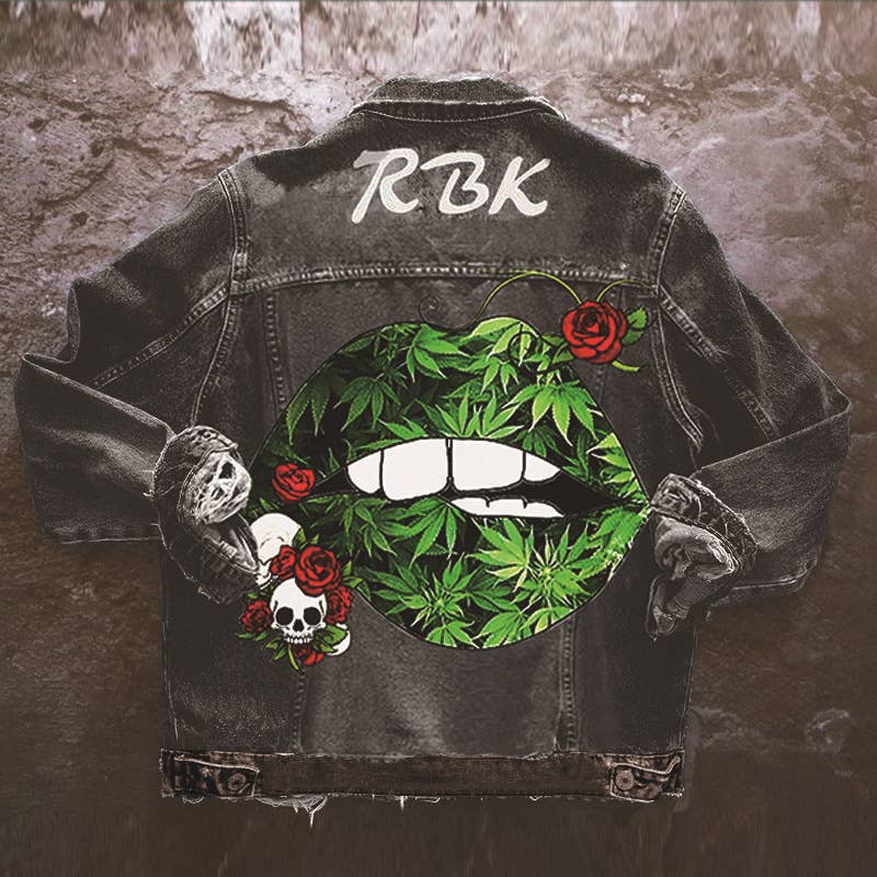 Tourtiwi - Wholesale Denim Jacket - Women's - Women's skull rose green lips denim jacket4