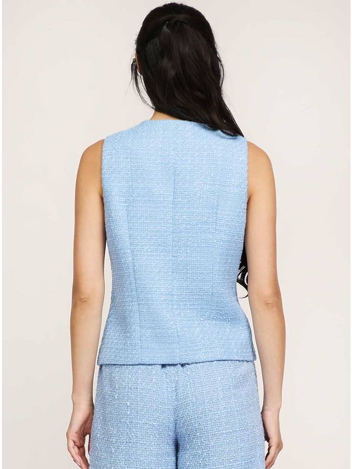 Aero Blue Gold Buttoned Tweed Vest for wholesale on Faire