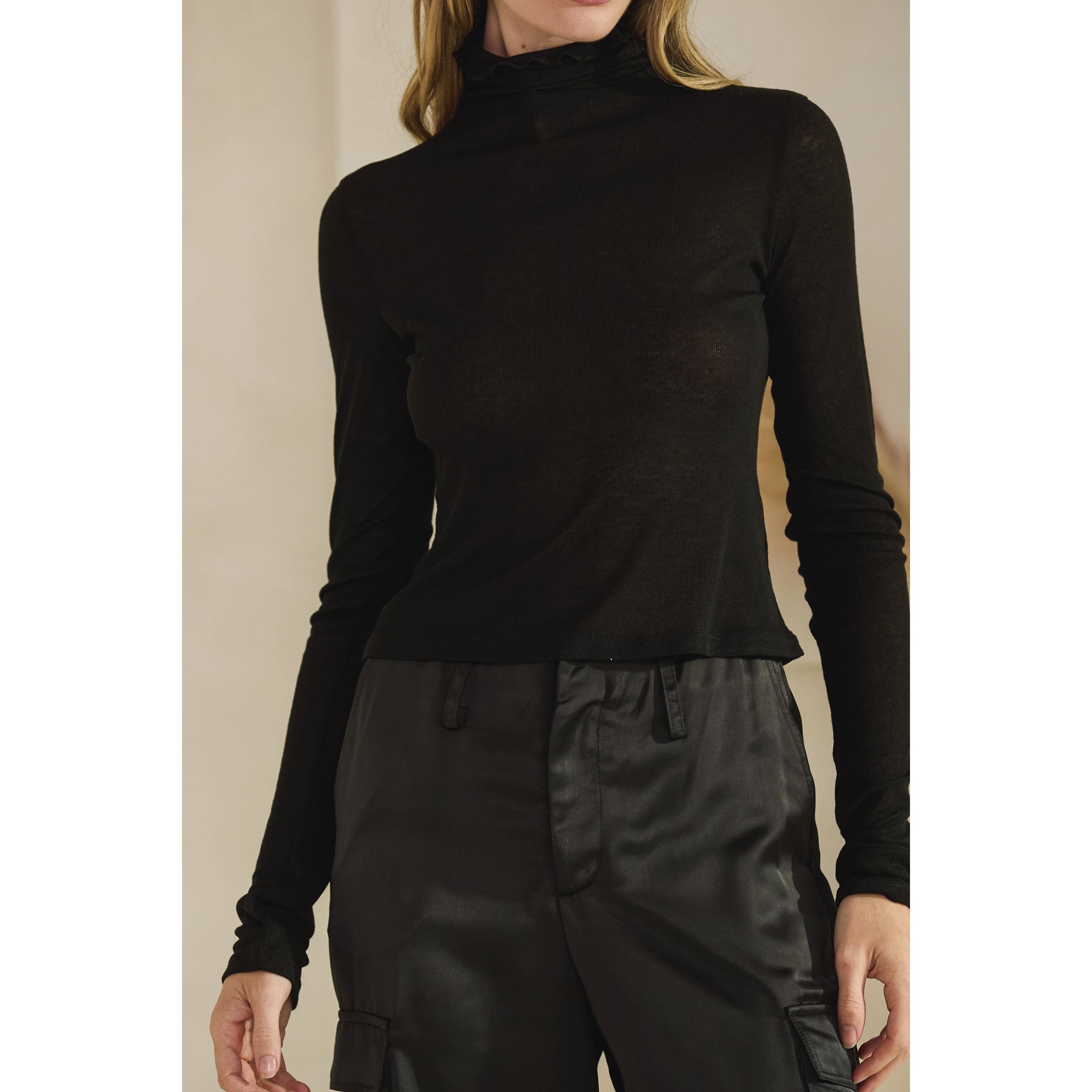 Honey Mango - Wholesale Blouse - Women's - Long sleeve sheer turtleneck top7