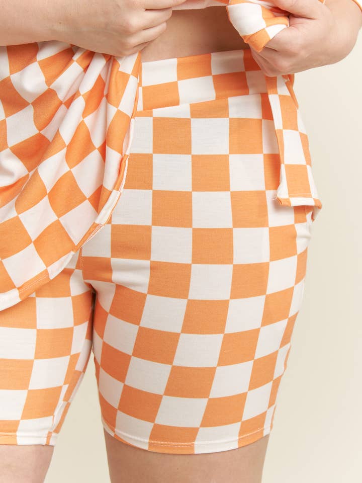 JADE BY JANE PLUS - Wholesale Lounge Set - Women's - PLUS SIZE SHORT SLV V-NECK / SHORTS CHECKERBOARD SET8