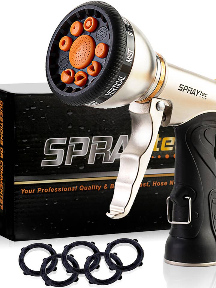 Garden Hose Nozzle Sprayer, Silver - SprayTec for wholesale by Nature's Hangout