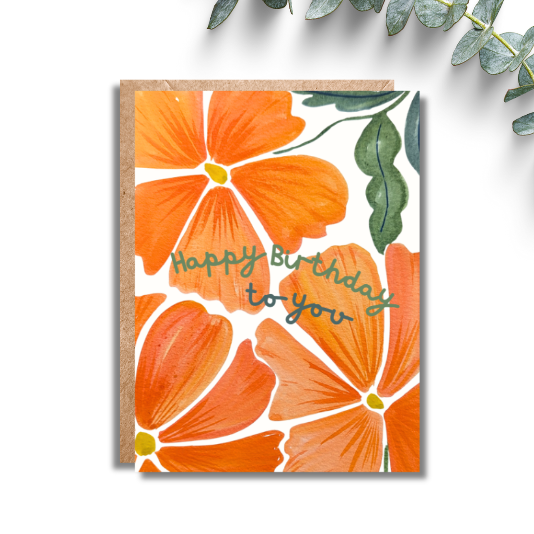 Amy Rae Maker - Venta al por mayor Tarjetas de cumpleaños - Tarjeta de Felicitación con Flores de Color Naranja Brillante0
