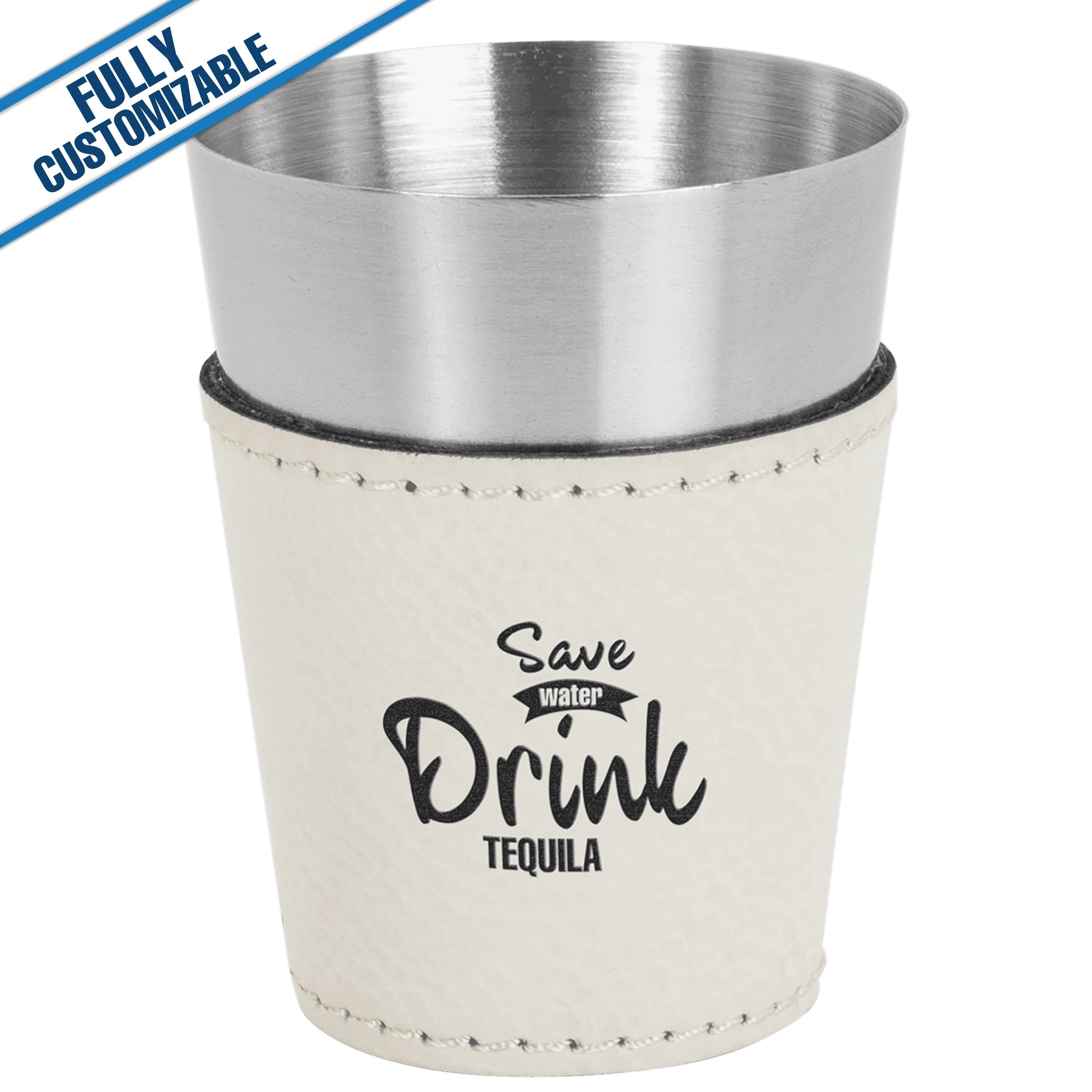 GiftWorksPlus - Vente Verre à shooter - 2 oz. Verre à liqueur en similicuir gravé - Entièrement personnalisable11