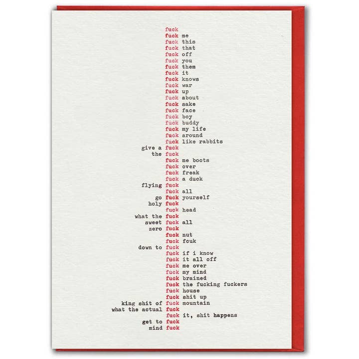 Brainbox Candy - Wholesale Everyday Greeting Card - Funny Greetings Card - Fuck Type by Hayden Kays