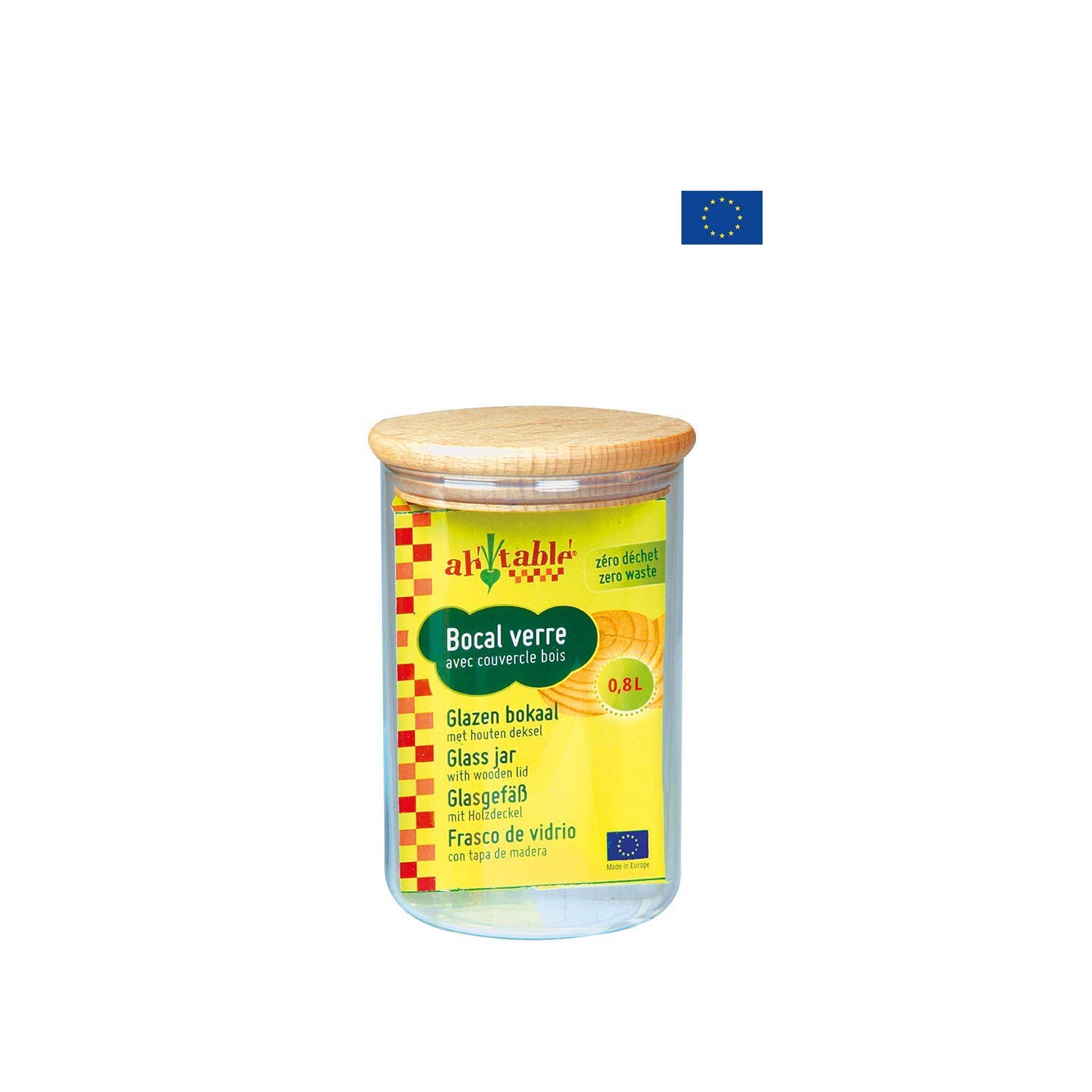 Ecodis - Grand Beau - Wholesale Weckpot/glazen pot - Glazen Pot Houten Deksel Ø 9 X 15 cm 0.8 L - Ah! Tafel!0
