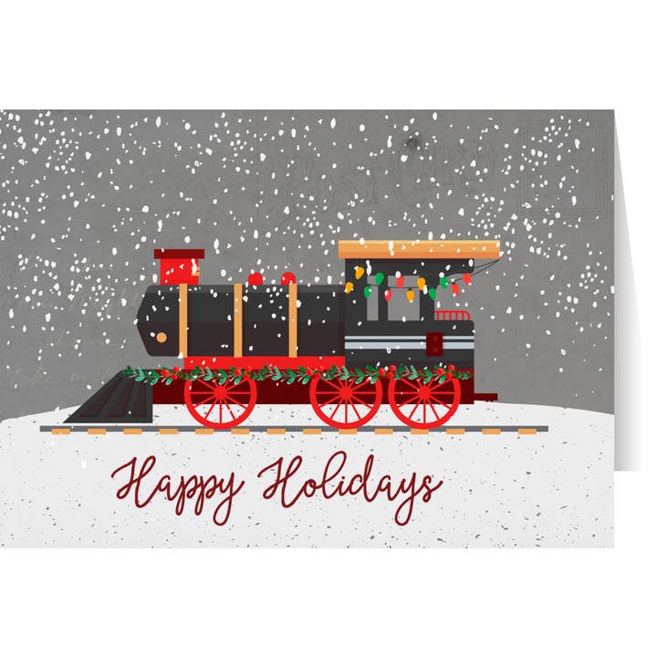 Train "Happy Holidays" Vintage Christmas Cards (box of 25) for wholesale by Nelson Gifts Wholesale