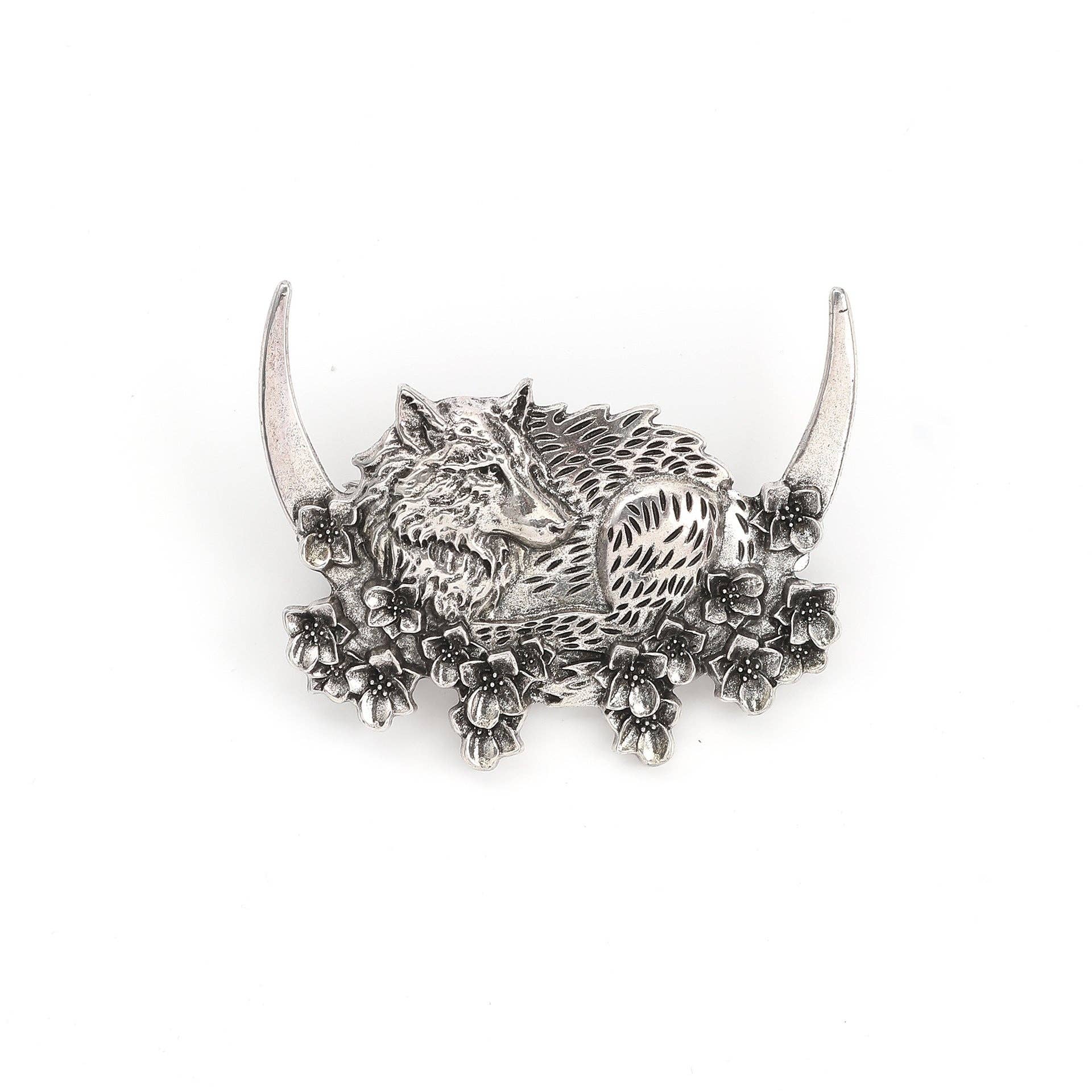 Silver Viking Retro Moon Wolf Hair Clip Fashion Jewelry for wholesale on Faire3