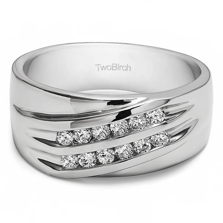 0.24 Ct. Double Row Channel Set Men's Band 925 Silver for wholesale by TwoBirch