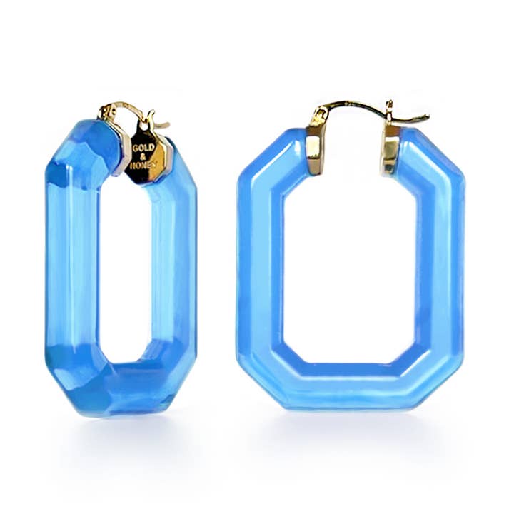 Gold & Honey – wholesale Hoop-örhängen – 1,5 ”Emerald Gem Hoop i blått0