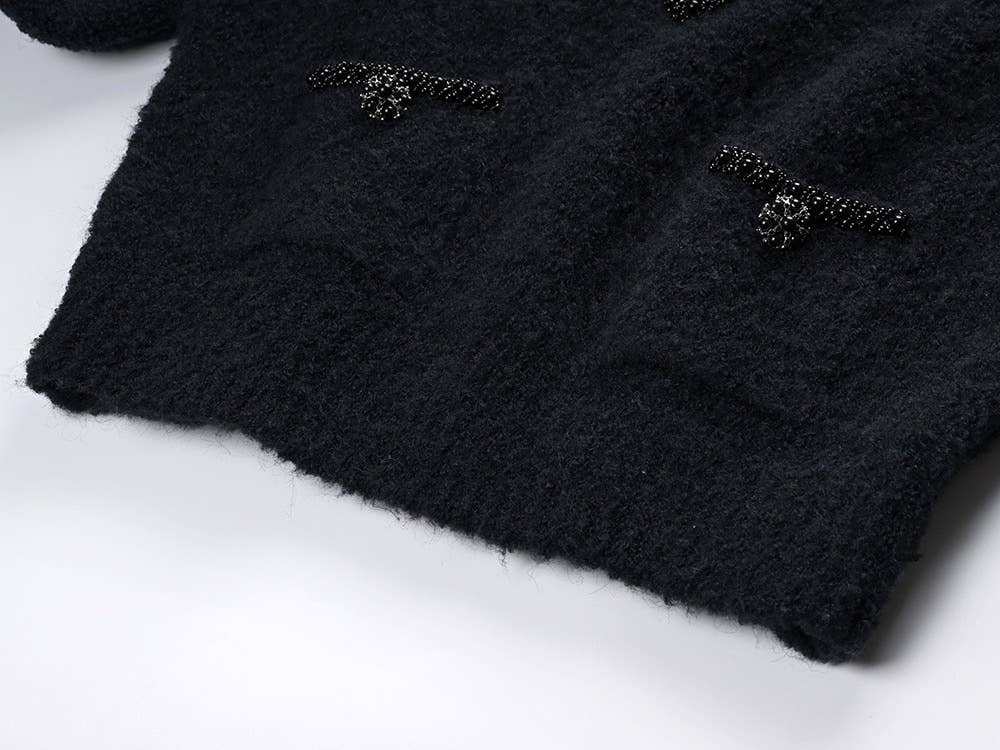 Color as pictures JK179 Navy Wool V-Neck Knit Top with Contrast Collar for wholesale on Faire6