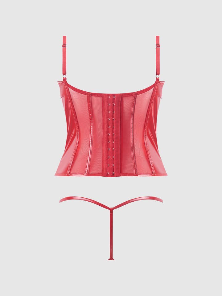 House of Desire - Vendita all'ingrosso Completino intimo - Donna - Set bustier e perizoma con chiusura a lacci in vernice TRINITY15