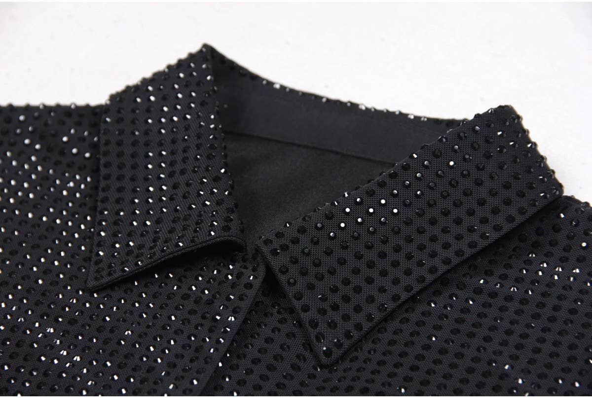 Noir Ensemble chemisier et jupe en maille diamant SET70Y pour tenue décontractée en vente sur Faire7