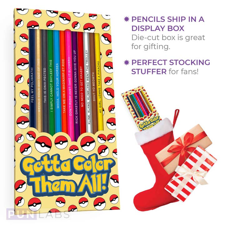 Pop Colors - Wholesale Gag Gift/Novelty Gift - Gotta Catch Them All Colored Pencil Set for Fans of Pokemon