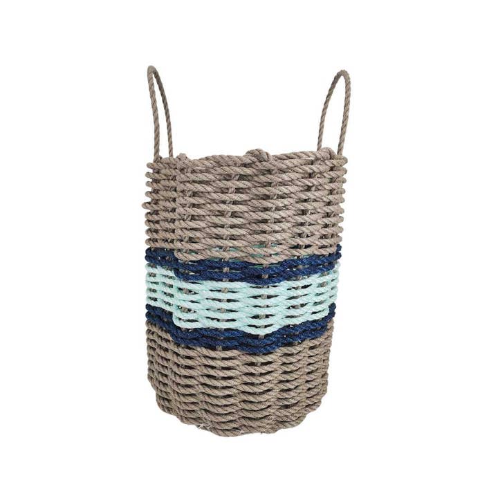 Little Salty Rope - Wholesale Basket - Lobster Rope Basket Tan and Seafoam, Navy Accents2