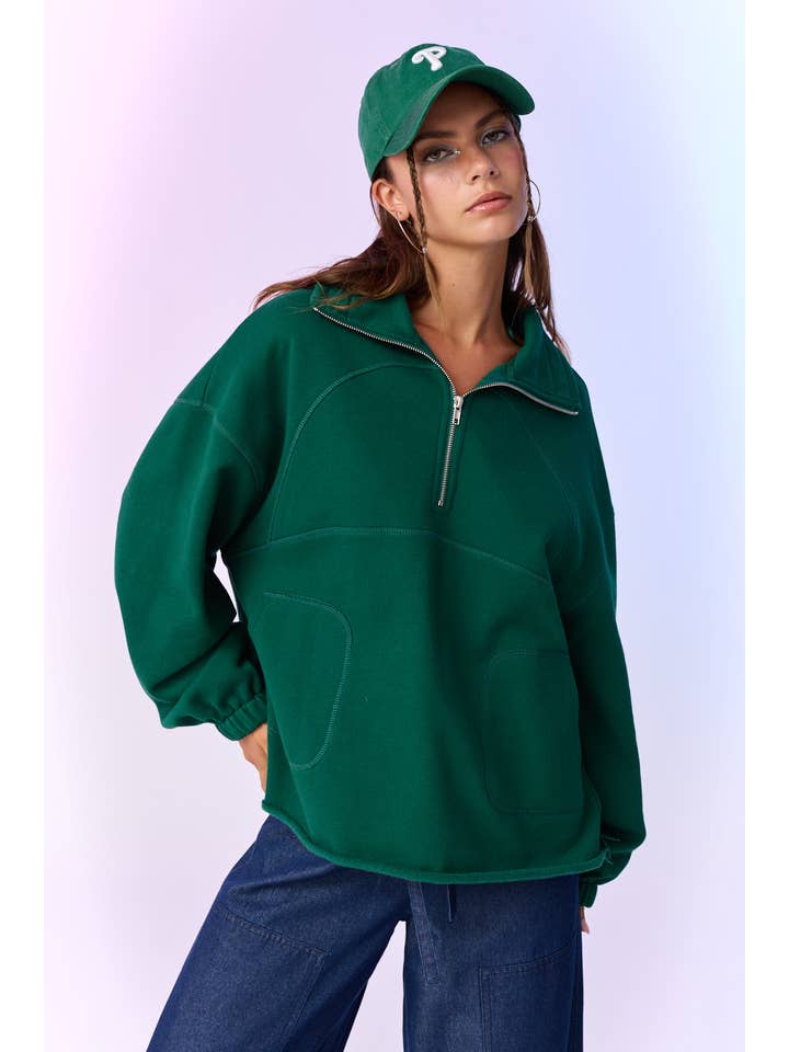 Black PT17524 - Raelyn Oversized Half-Zip Top for wholesale on Faire