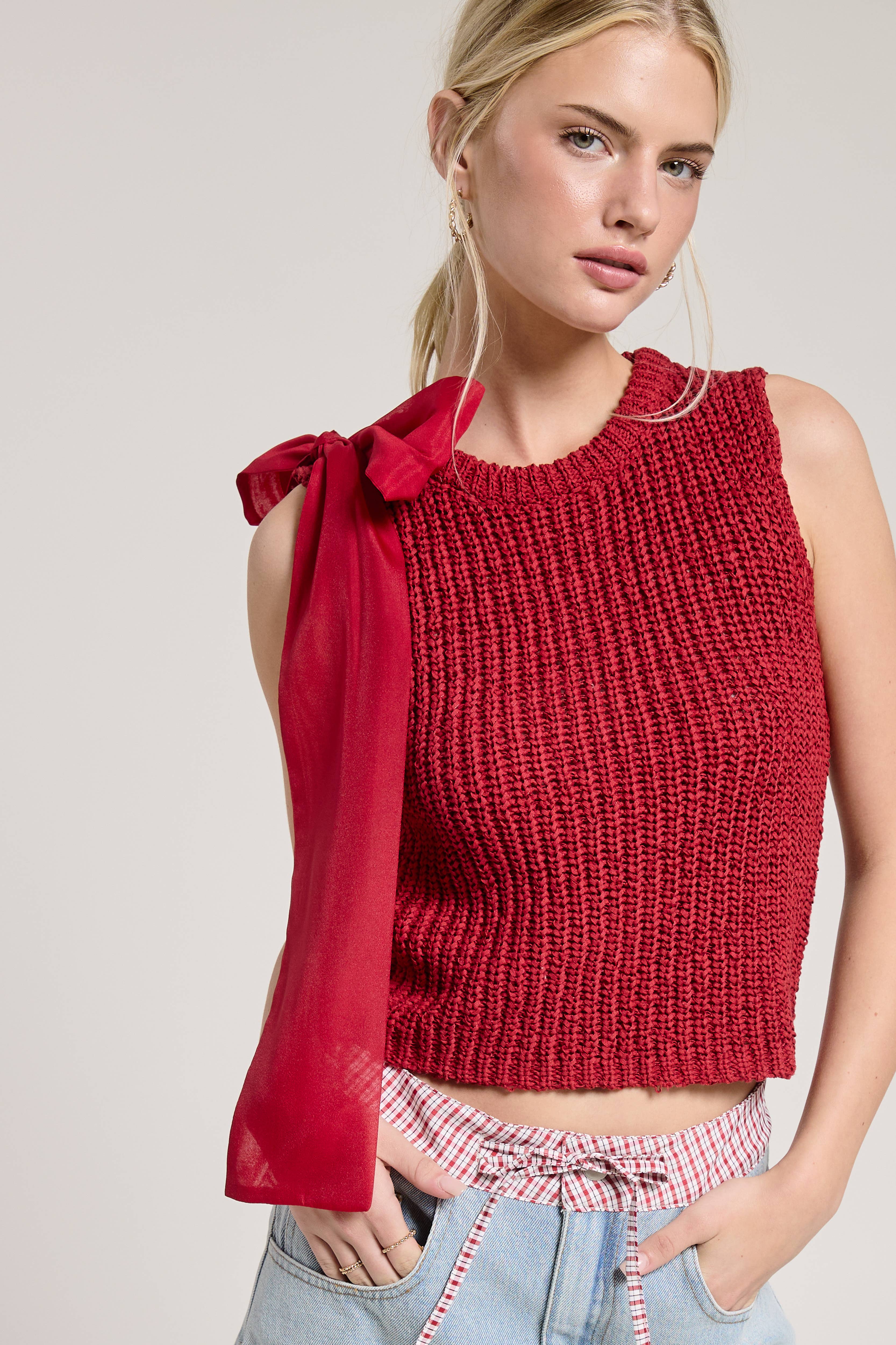 Mimosa - Wholesale Knit Top - Women's - Sleeveless Knit Tank with Oversized Bow Detail