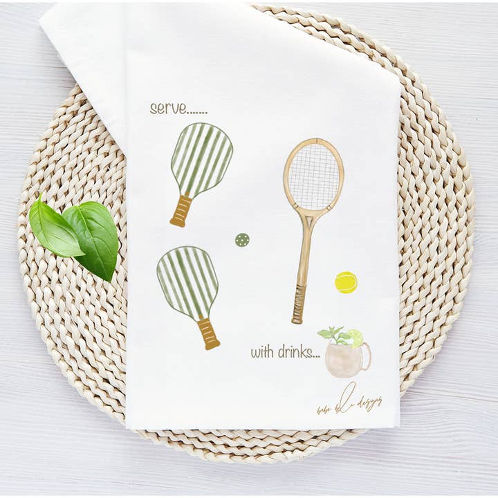 Pickleball and Tennis Flour Sack Tea Towel, Kitchen Decor for wholesale by Bebe Blu Designs, LLC