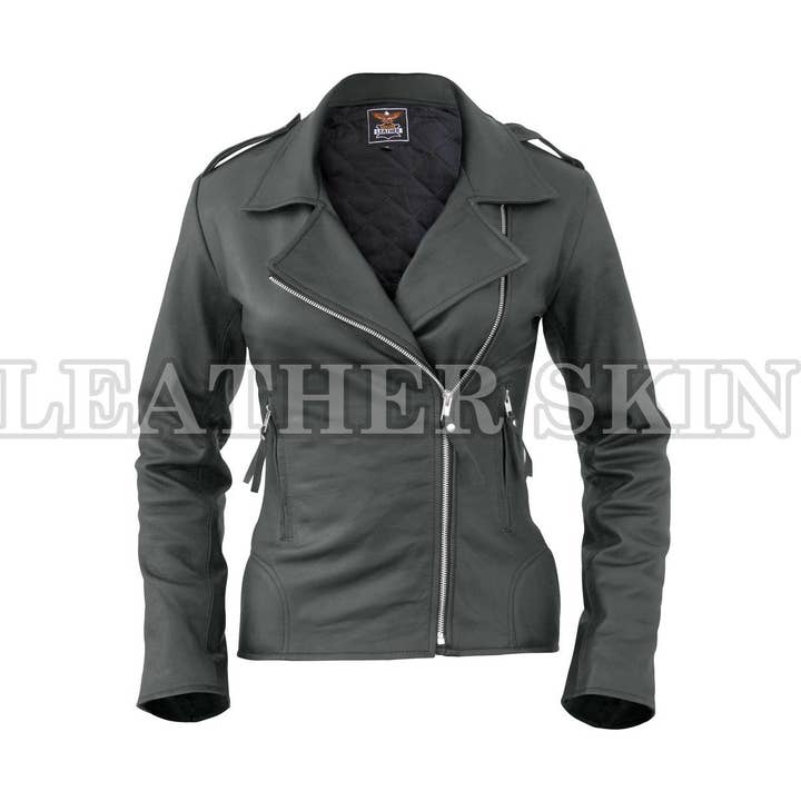 Veste en cuir synthétique Brando gris foncé pour femmes pour la vente par Leather Skin Shop