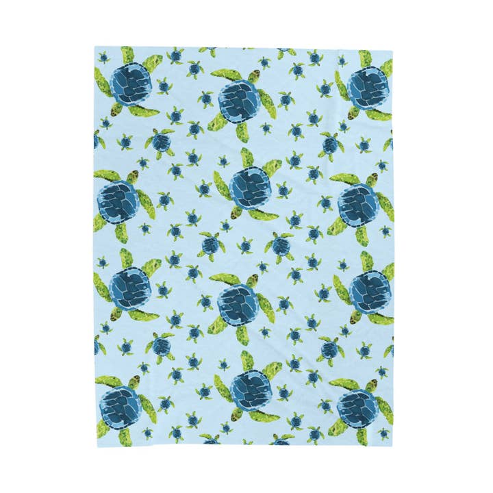 Sea Turtle Pattern Velveteen Plush Blanket — Blue Coastal for wholesale by Blue Cava