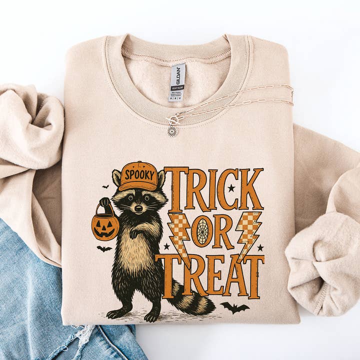 Trick or Treat Raccoon, Cute, Halloween, Spooky Sweatshirt for wholesale by Refinery Number One LLC