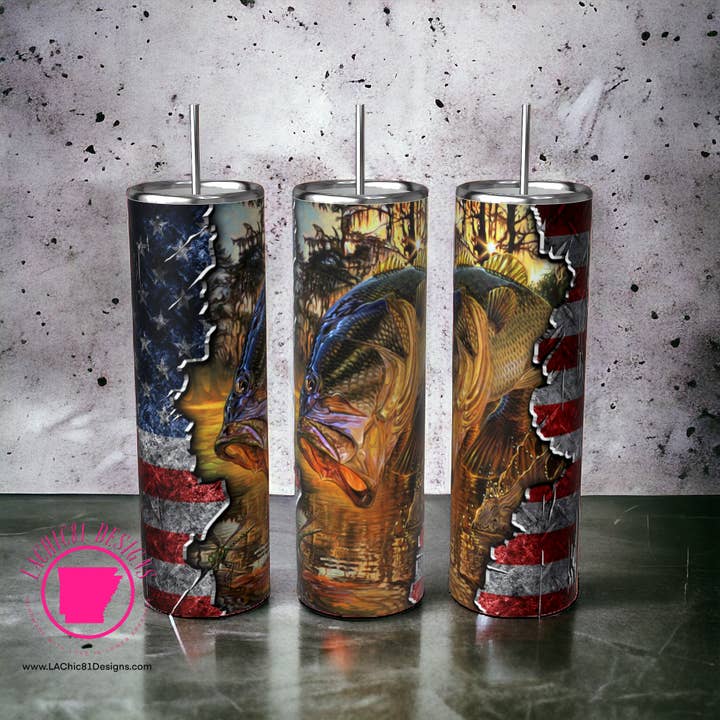 Patriotic Fishing Tumbler for wholesale by LAChic81 Designs