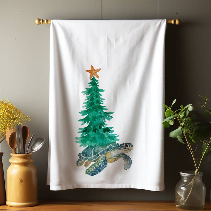Julsköldpadda kökshandduk för wholesale av Blue Poppy Designs