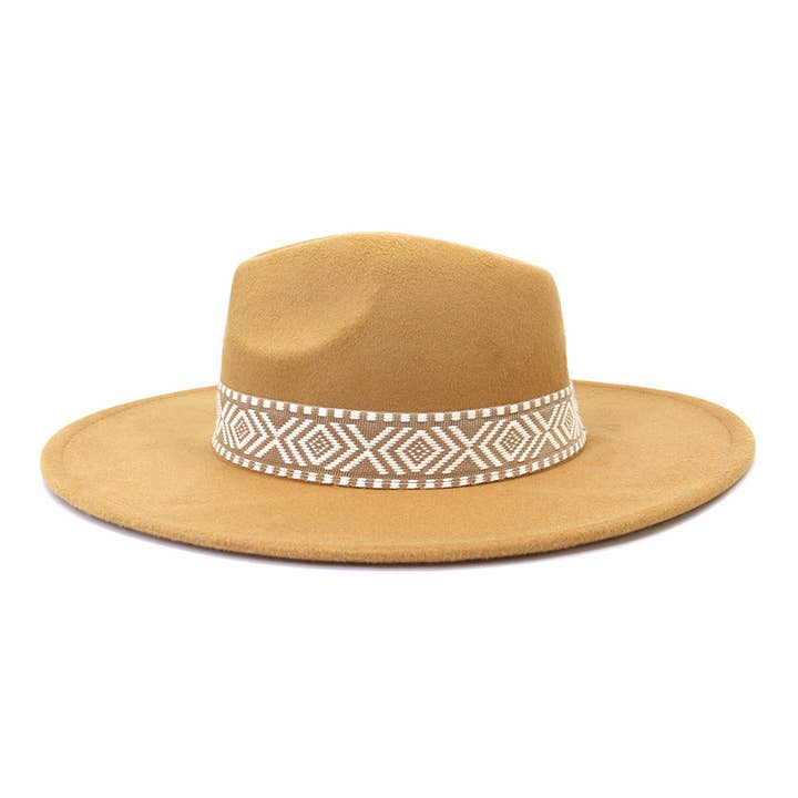 Suzie Q USA - Wholesale Fedora - Women's - Big Brim Peach Heart Top Aztec Pattern Belt Jazz Hat14