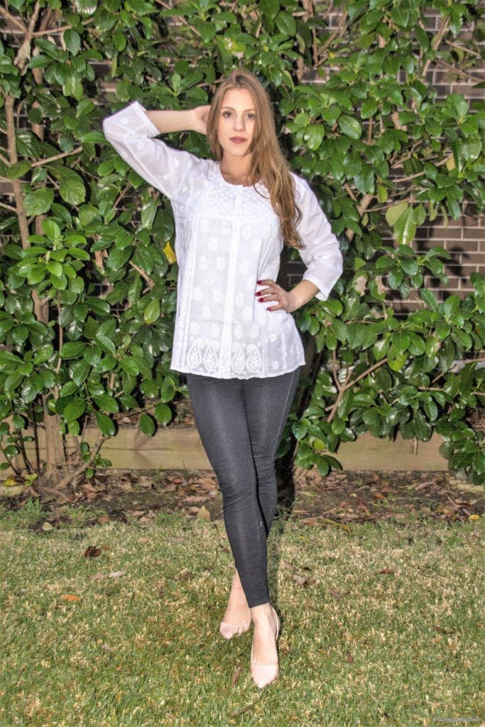 EeshaBoutique Australia - Wholesale Blouse – Women’s - Ivy - White embroidered tunic top1