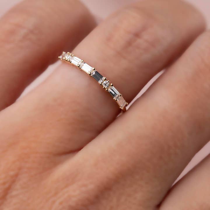 La Kaiser - Wholesale Multi-Stone Ring - 14kt Gold Moissanite “Mama” Ring in Morse Code