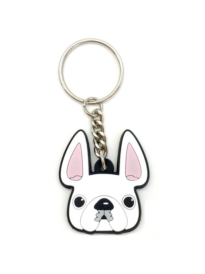 Porte-clés Frenchie Face Mini/Blanc pour la vente par French Bulldog Love