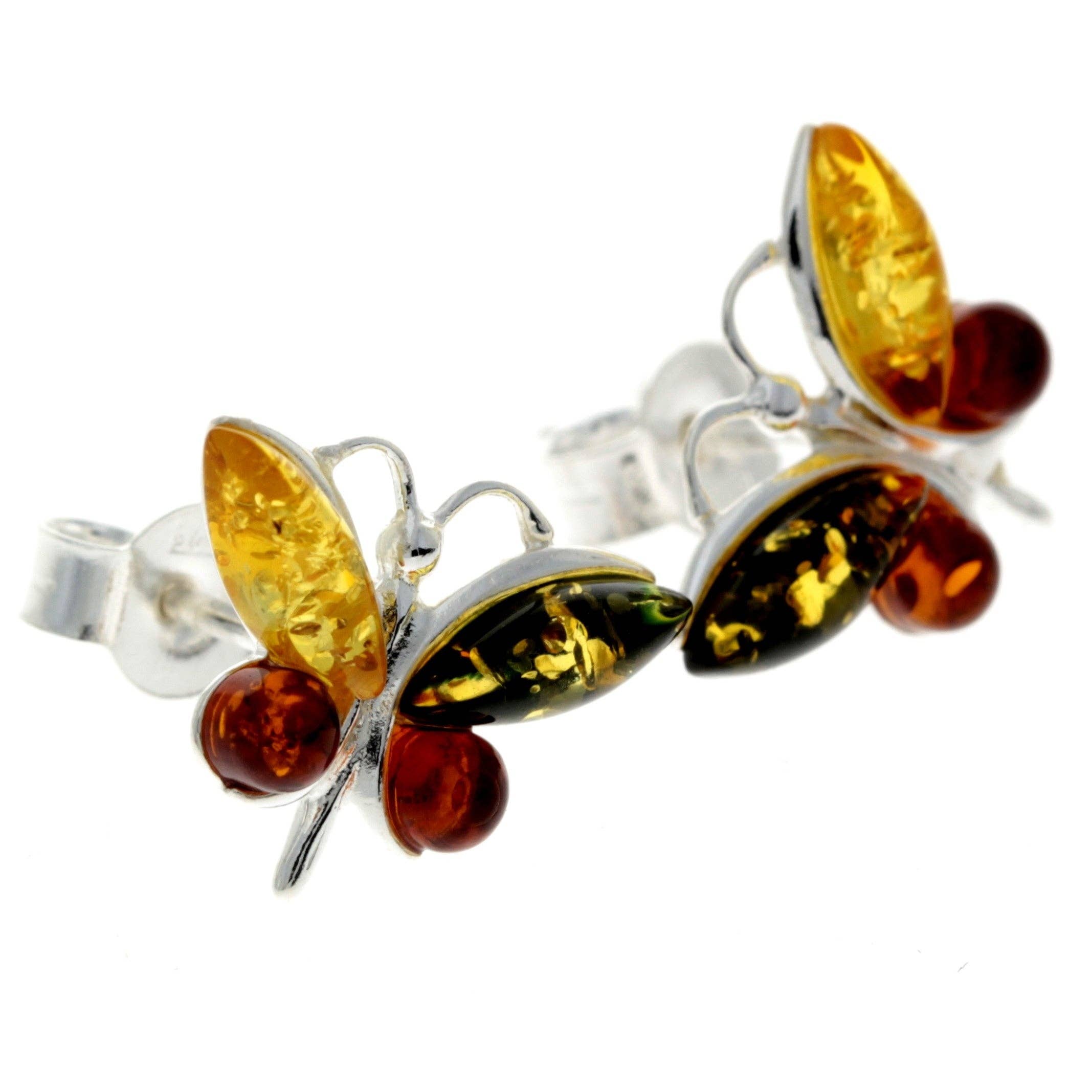 SilverAmber Jewellery - Wholesale Stud/Post Earrings - 925 Sterling Silver & Baltic Amber Butterfly Studs Earrings - 849412