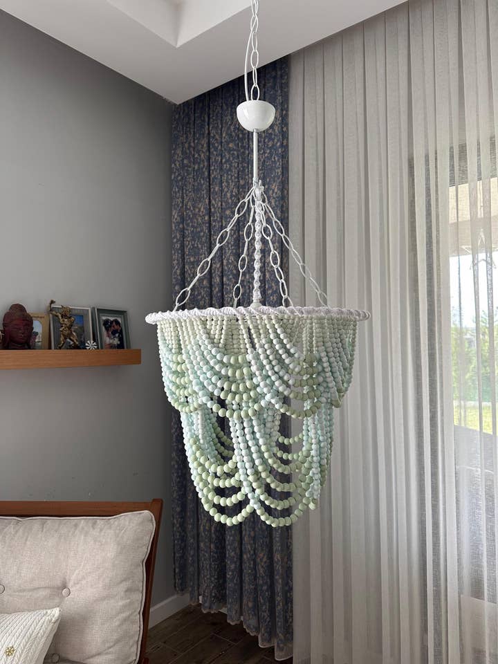 Coral Ombre Wood Bead Chandelier: Beach House Lighting for wholesale by Joy's Arts