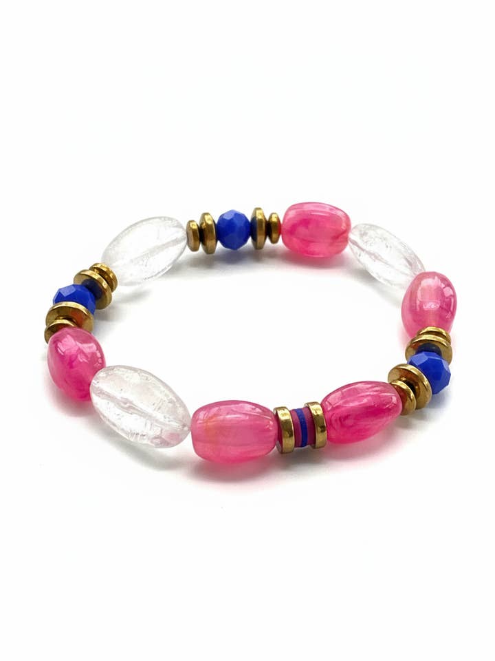 HILB13 - Pink and blue elasticated bracelet for wholesale by Gist Jewellery