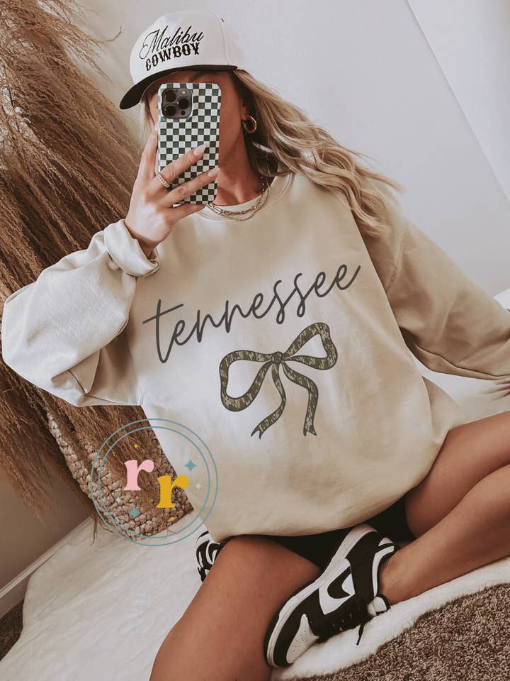 Rebellious Rose LLC - Wholesale Graphic Sweatshirt - Women's - Camo Tennessee Coquette Graphic Crewneck Sweatshirt0