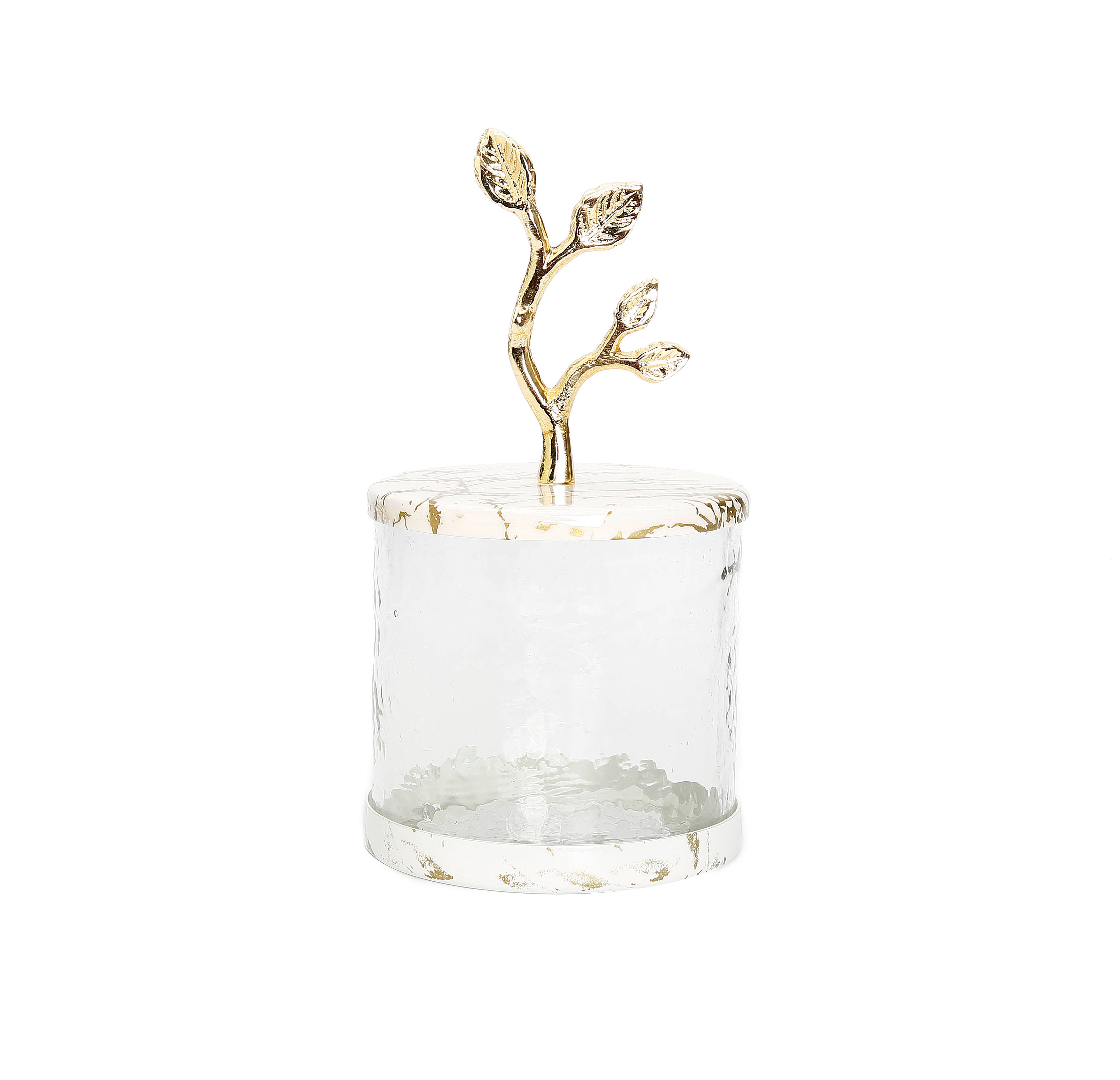 CLASSIC TOUCH DECOR INC. - Wholesale Canister - Glass Canister with White/Gold Marble Lid and Leaf Handle1
