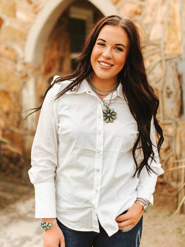 Ivory Ruffle Elbow Long Sleeve Shirt Embroidery Collar for wholesale by LUCKY & BLESSED